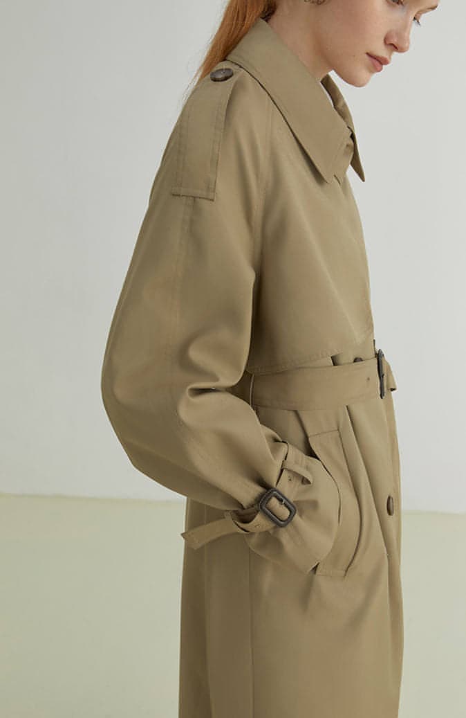 Double-Breasted Loose Mid-Length Melton Trench Coat - chiclara