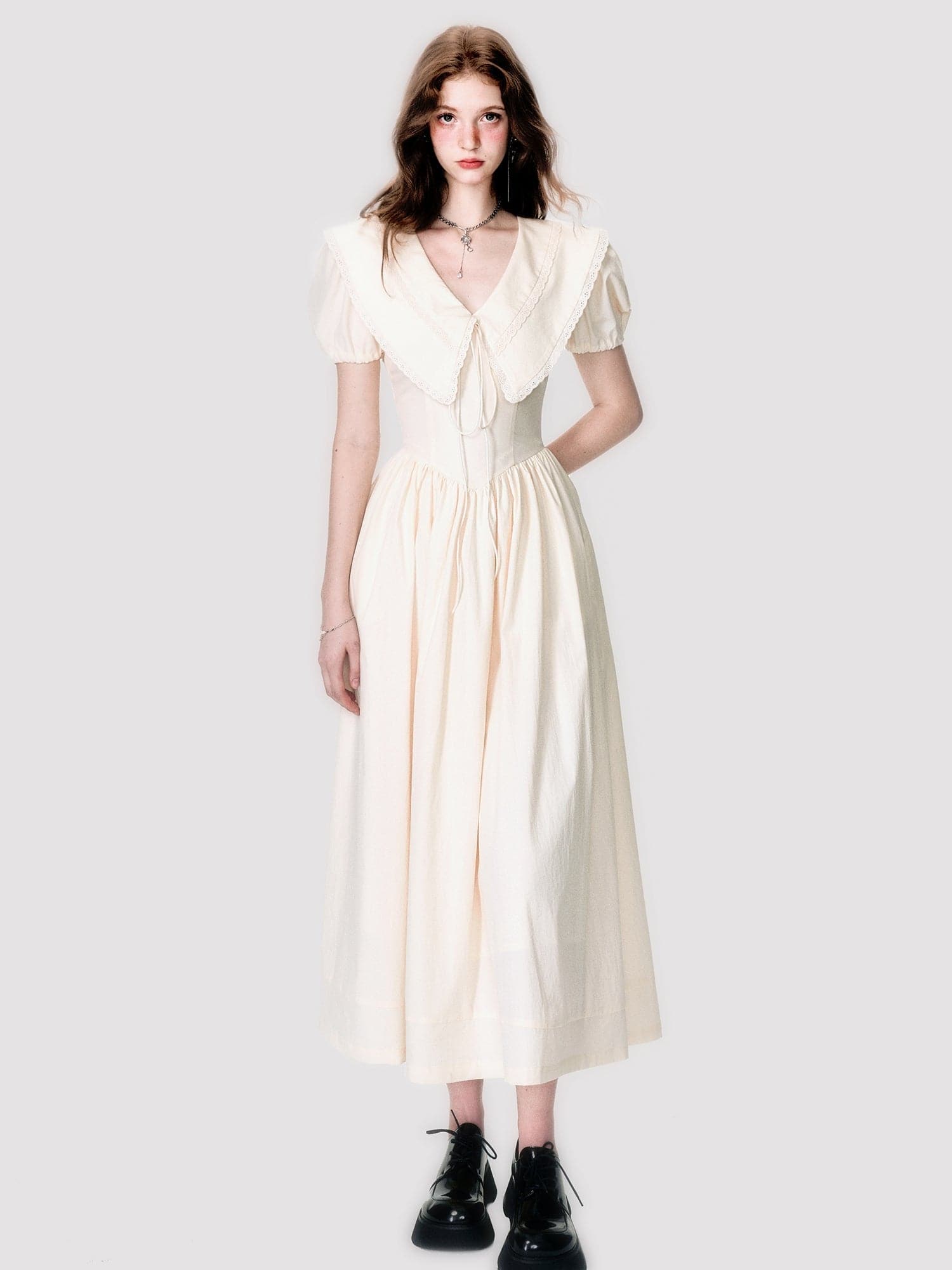 Elegant Fluffy Long One-Piece With Oversized Collar - chiclara