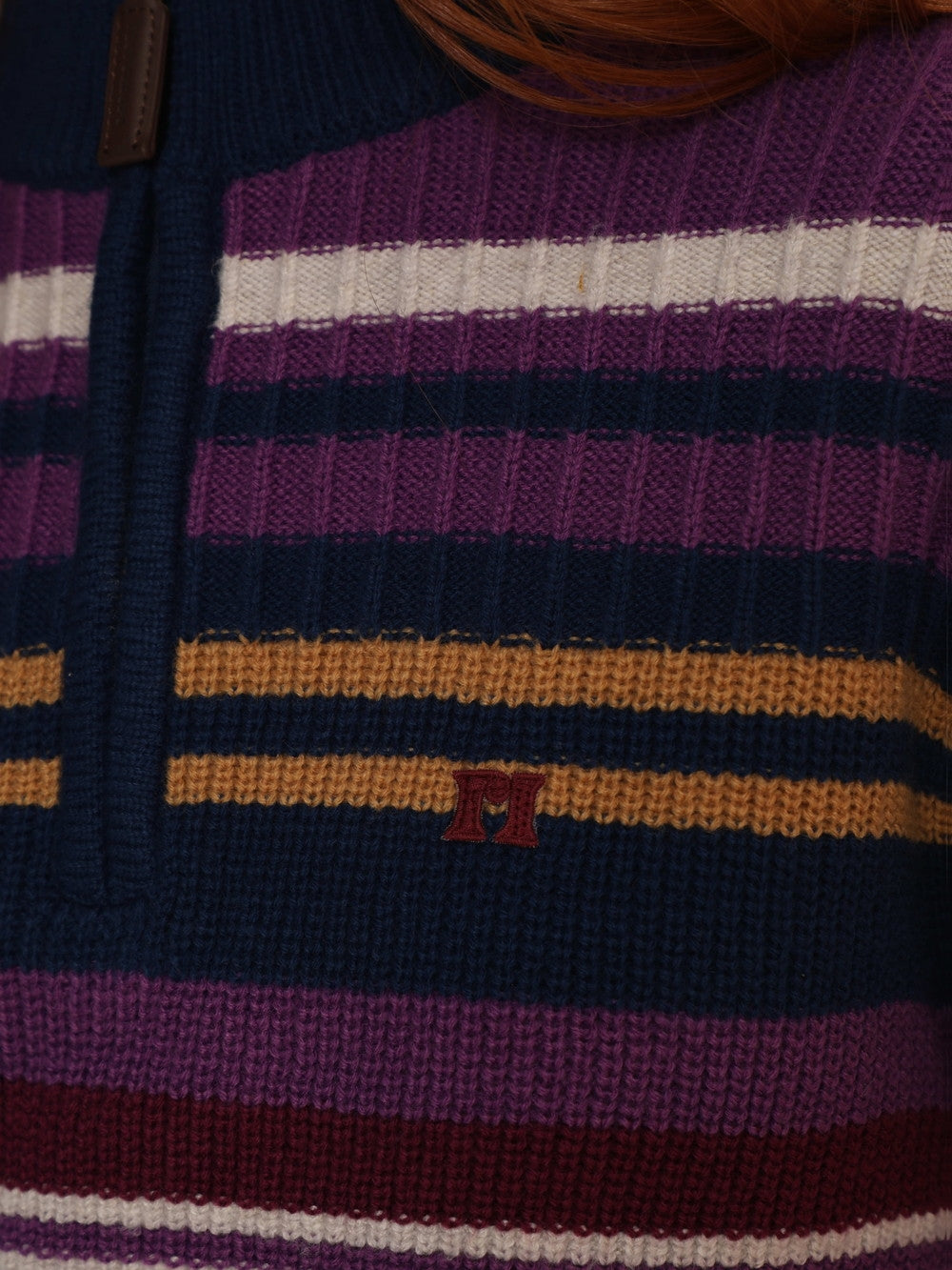 Retro Colorful Knit With High-Neck Border - chiclara