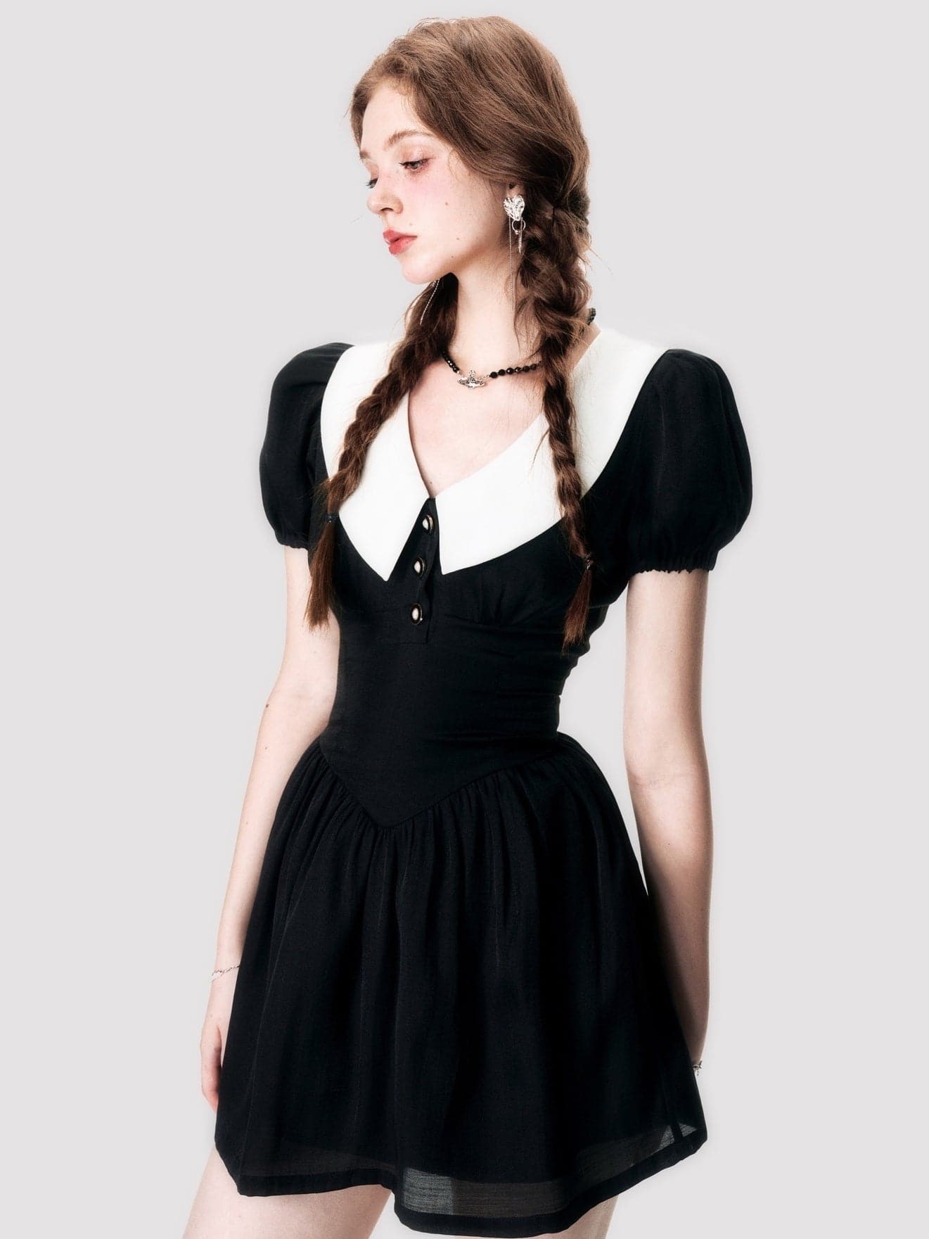Elegant Flared Retro Dress With Puff Sleeves - chiclara