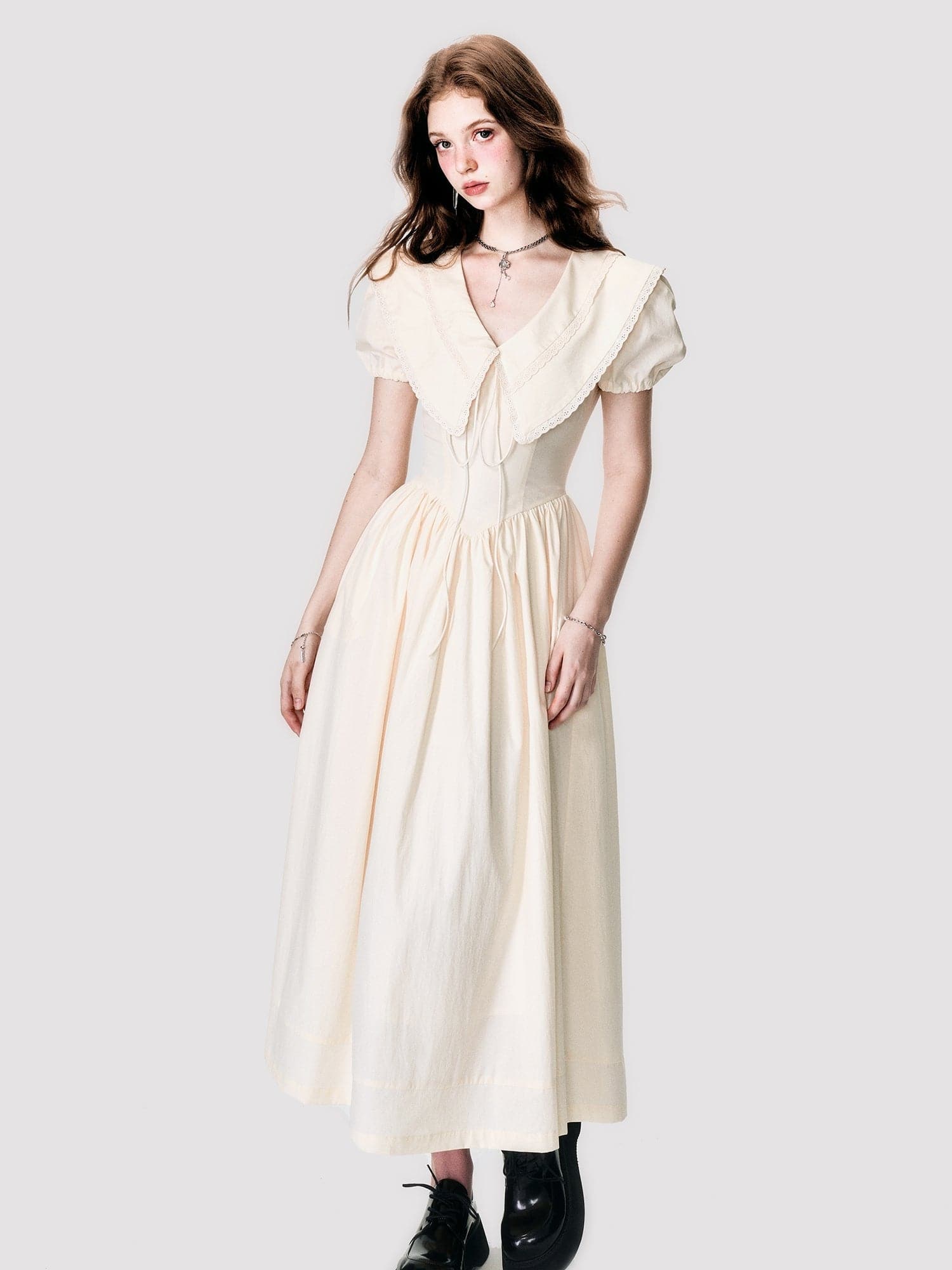 Elegant Fluffy Long One-Piece With Oversized Collar - chiclara