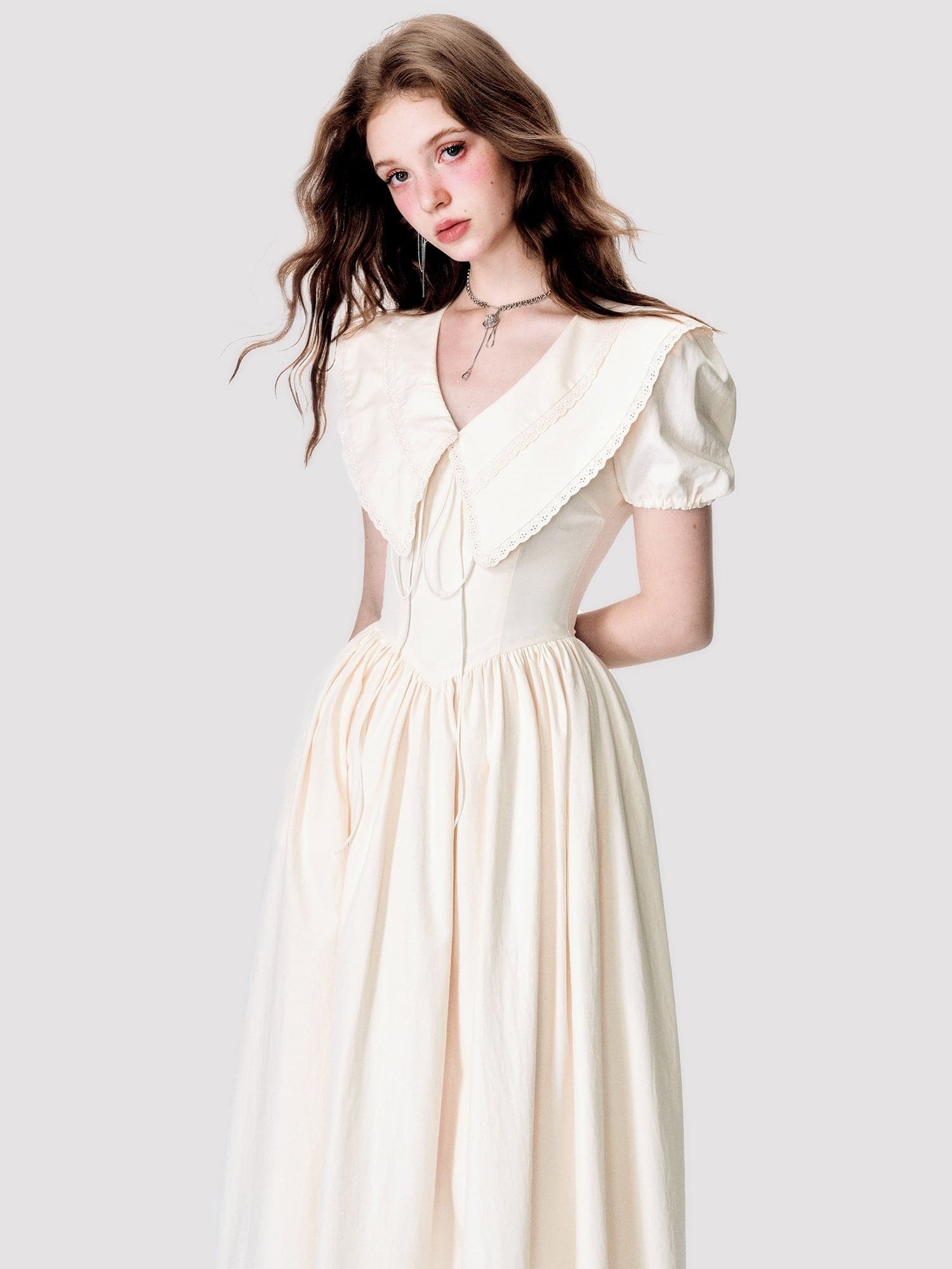 Elegant Fluffy Long One-Piece With Oversized Collar - chiclara