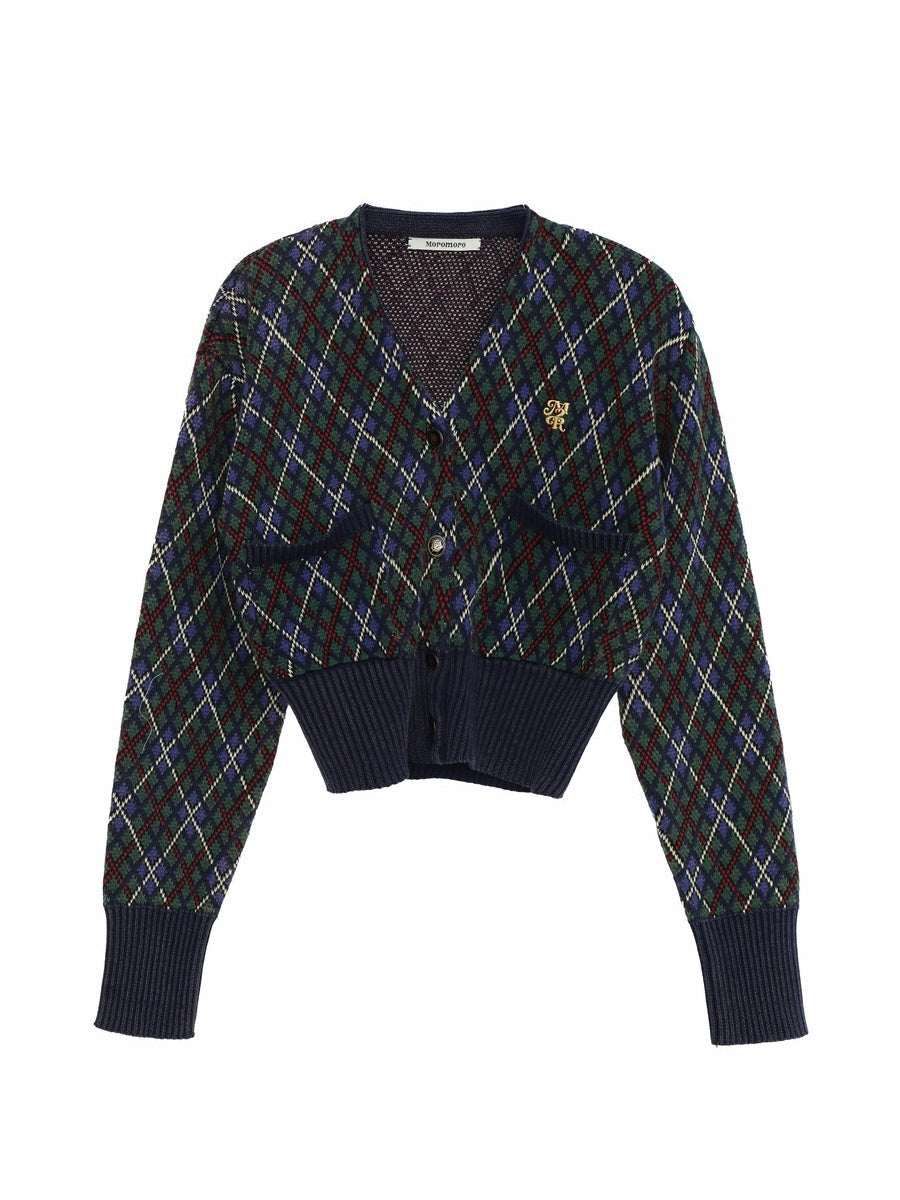 Vintage Argyle Polo-Neck V-Neck Feminine Sweater - chiclara