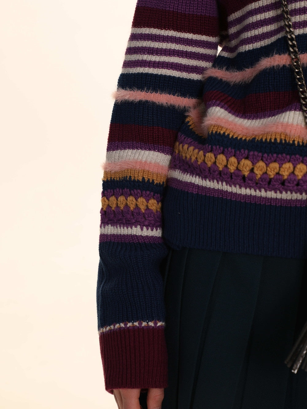 Retro Colorful Knit With High-Neck Border - chiclara