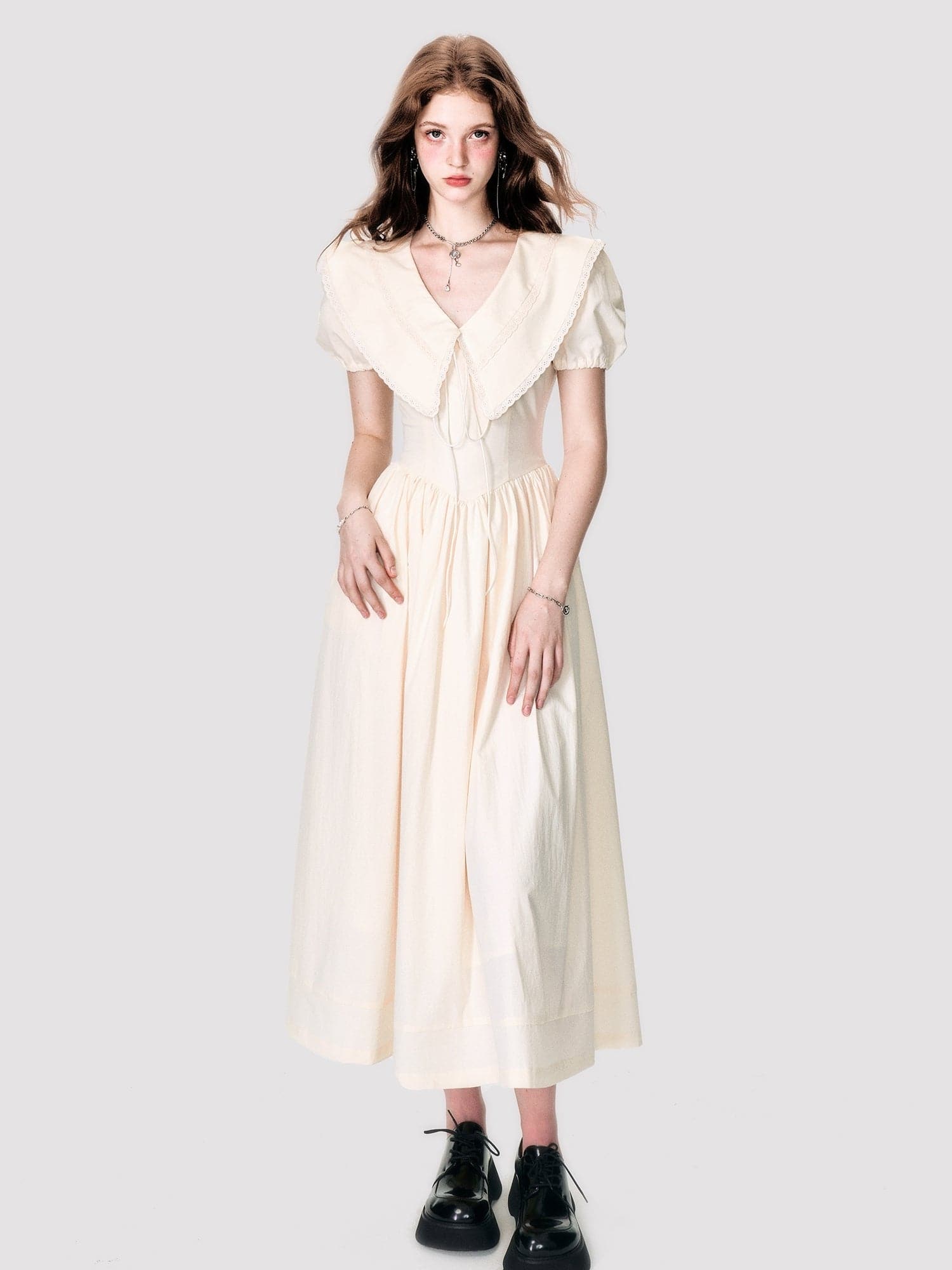 Elegant Fluffy Long One-Piece With Oversized Collar - chiclara