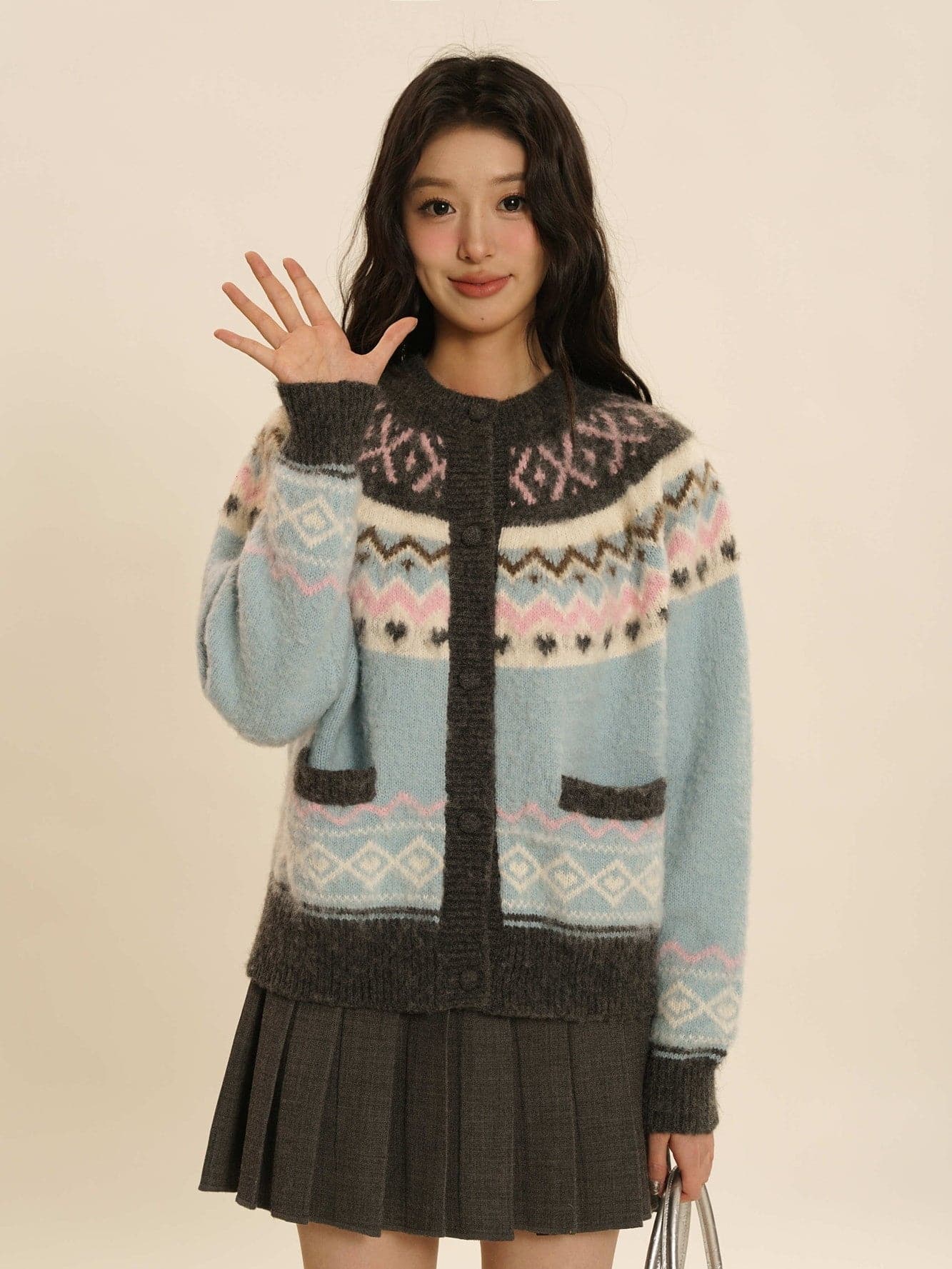 Vintage Knit Crew-Neck Cardigan - chiclara