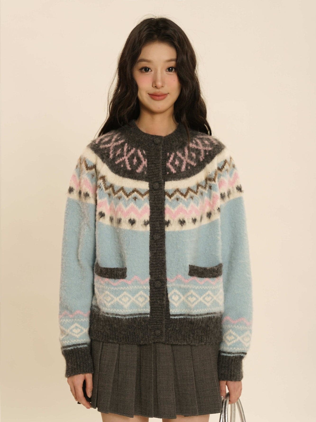 Vintage Knit Crew-Neck Cardigan - chiclara