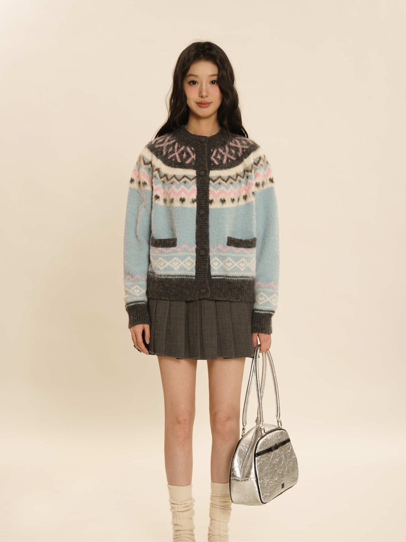 Vintage Knit Crew-Neck Cardigan - chiclara