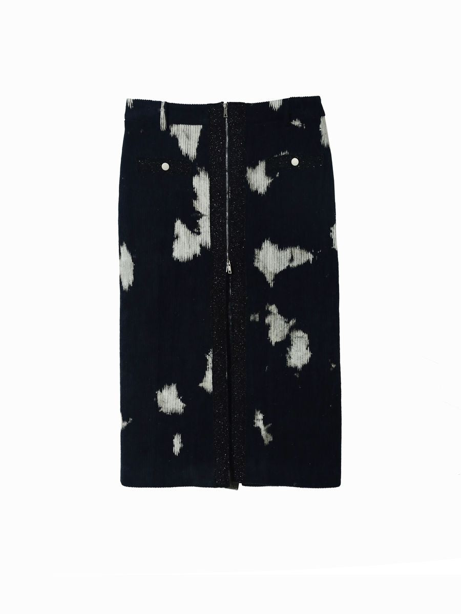Speckled Corduroy Long-Skirt With Fastener Slit - chiclara