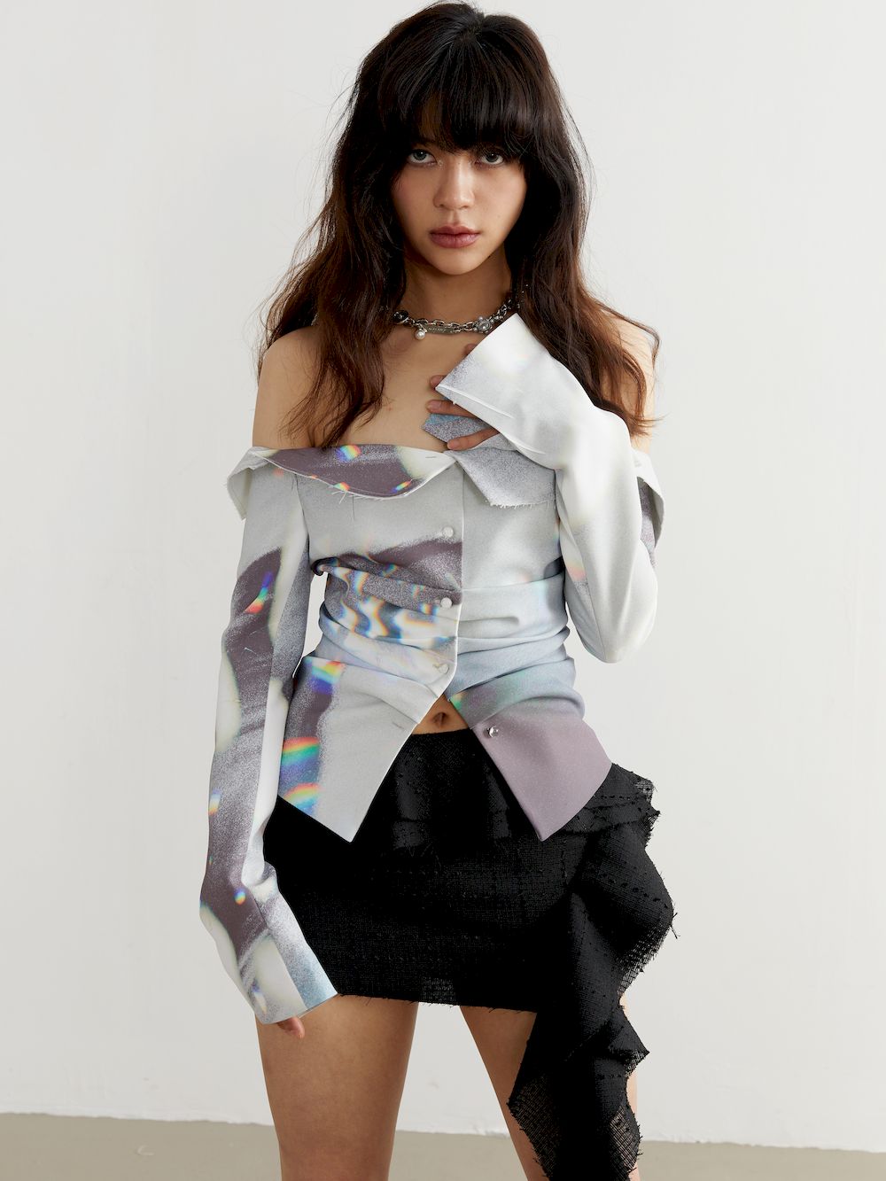Elegant Marble Off-Shoulder Tops - chiclara