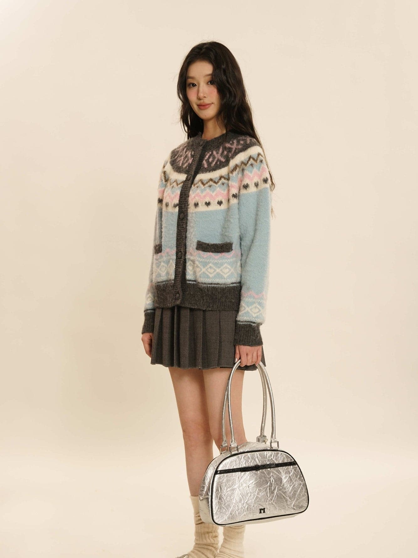 Vintage Knit Crew-Neck Cardigan - chiclara