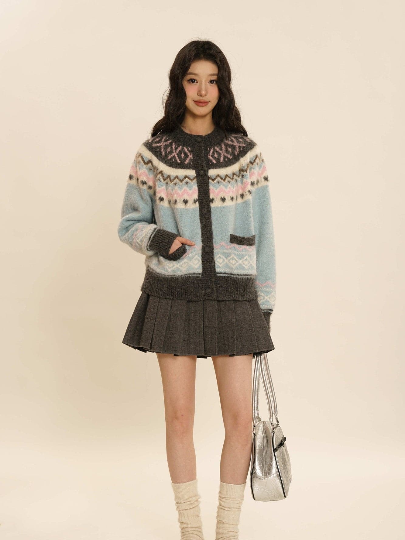 Vintage Knit Crew-Neck Cardigan - chiclara