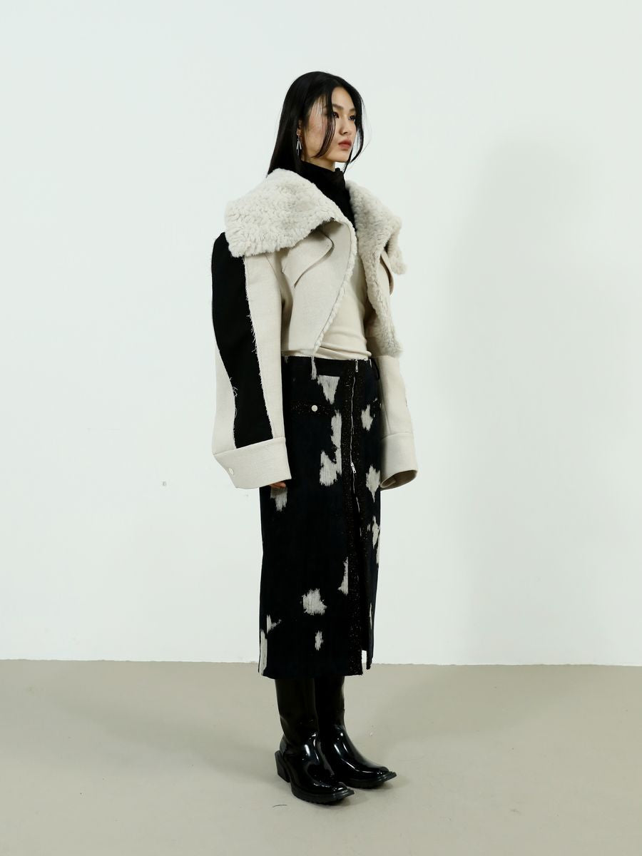 Speckled Corduroy Long-Skirt With Fastener Slit - chiclara