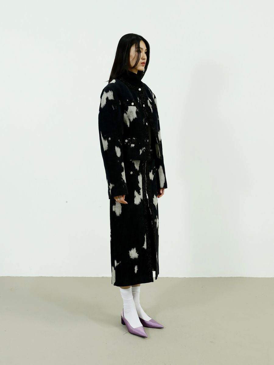 Speckled Corduroy Long-Skirt With Fastener Slit - chiclara