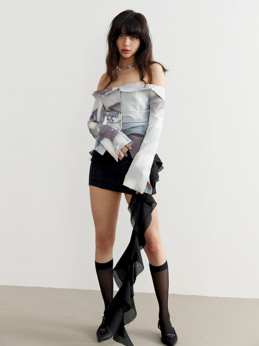 Elegant Marble Off-Shoulder Tops - chiclara