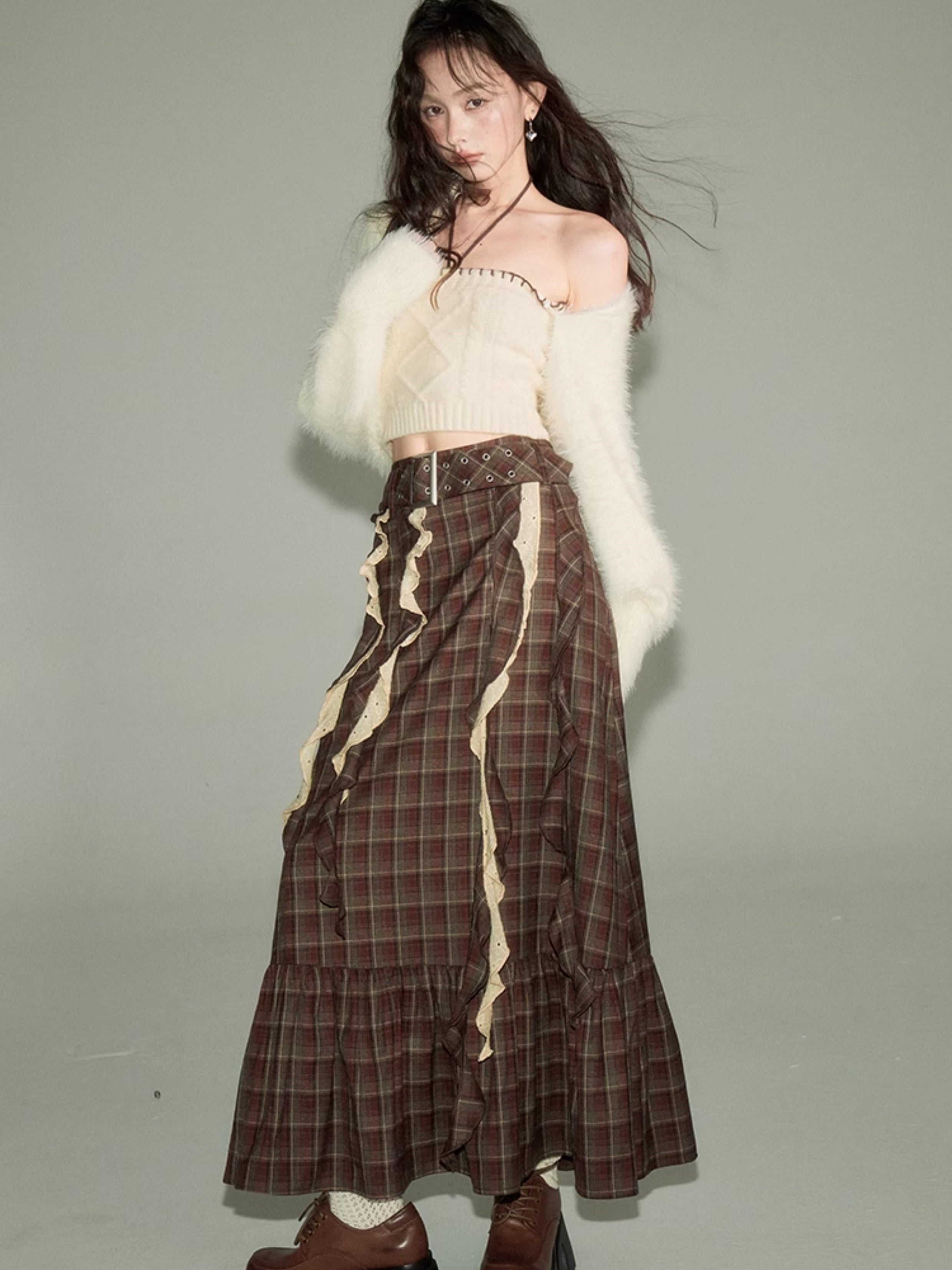 Plaid Frill Flounce Skirt - chiclara
