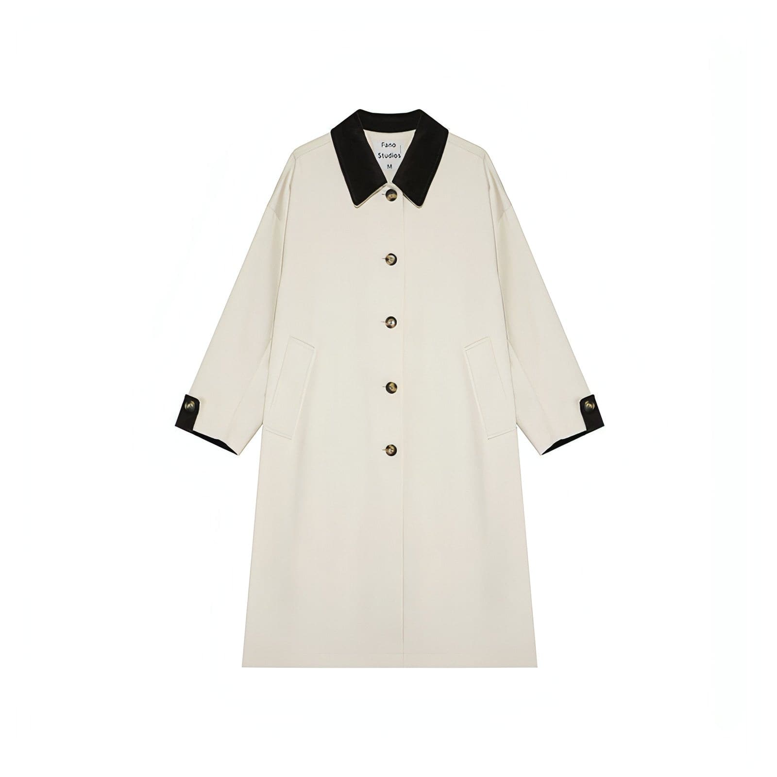 New Retro Color-Block Long Trench Coat - chiclara