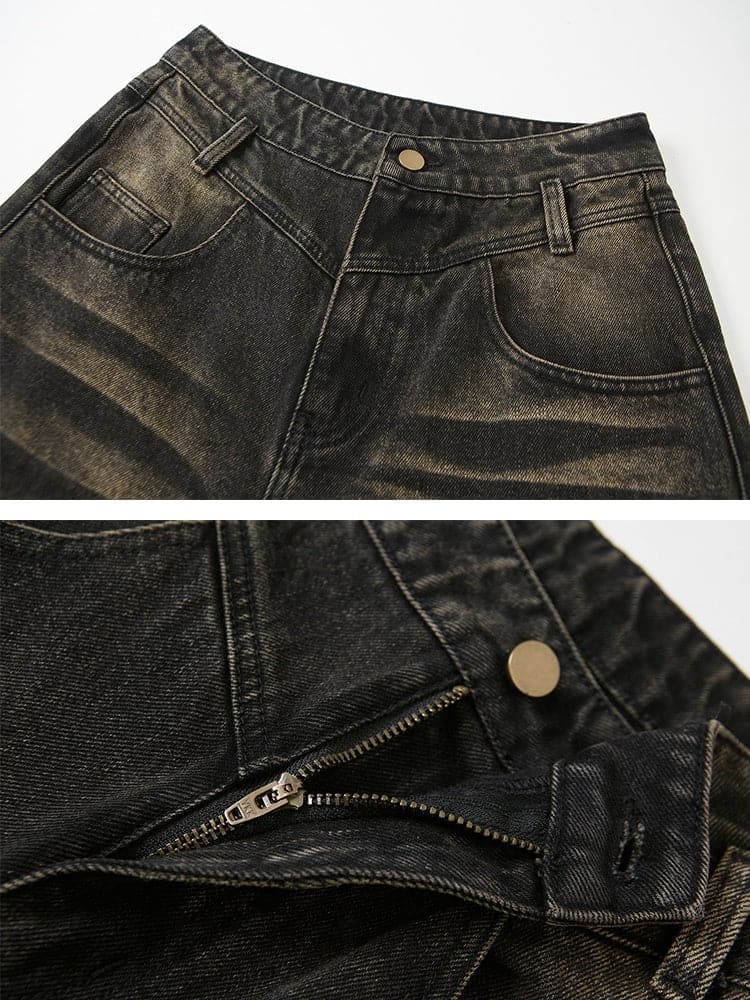 Large Pocket Distressed Straight Jeans - chiclara