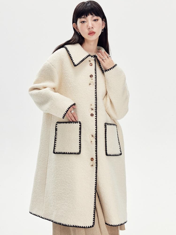 Embroidered Wool Lapel Coat - chiclara