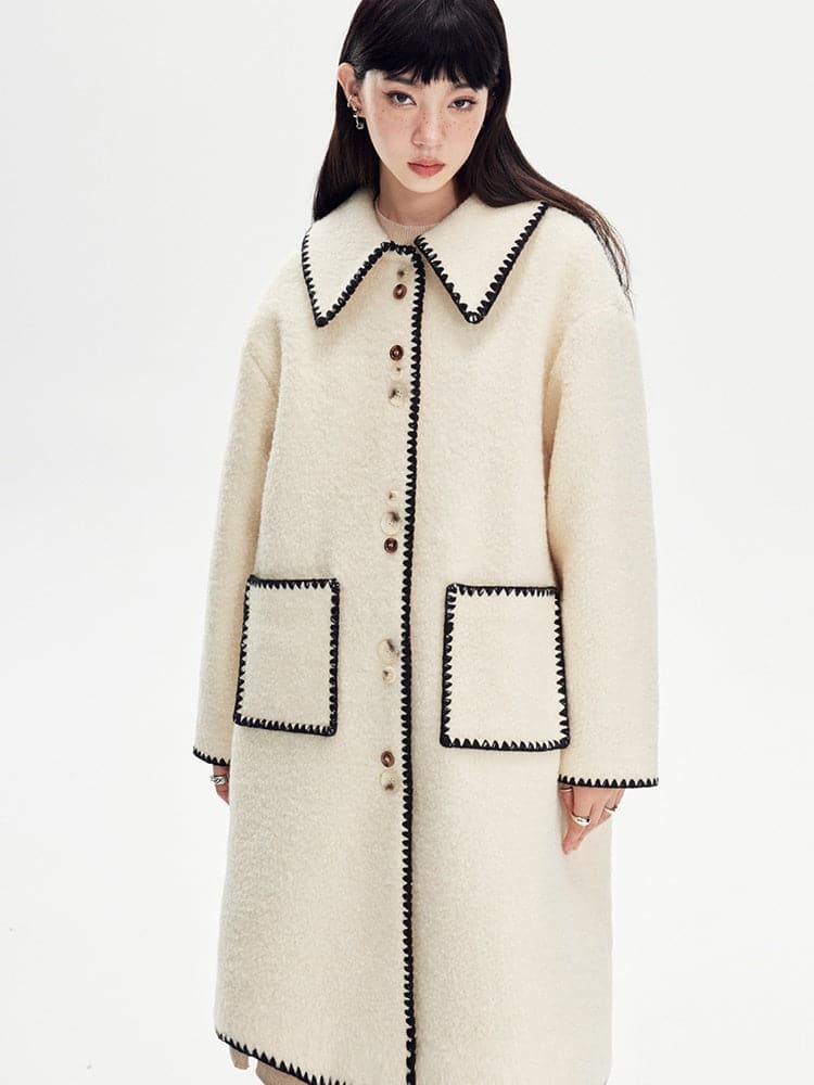 Embroidered Wool Lapel Coat - chiclara