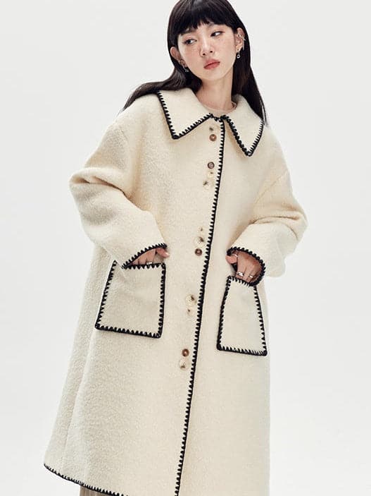Embroidered Wool Lapel Coat - chiclara