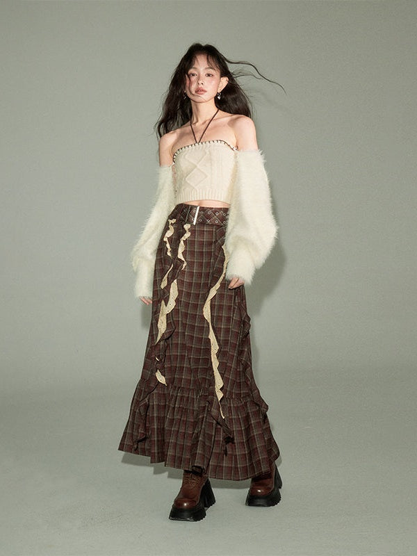 Plaid Frill Flounce Skirt - chiclara
