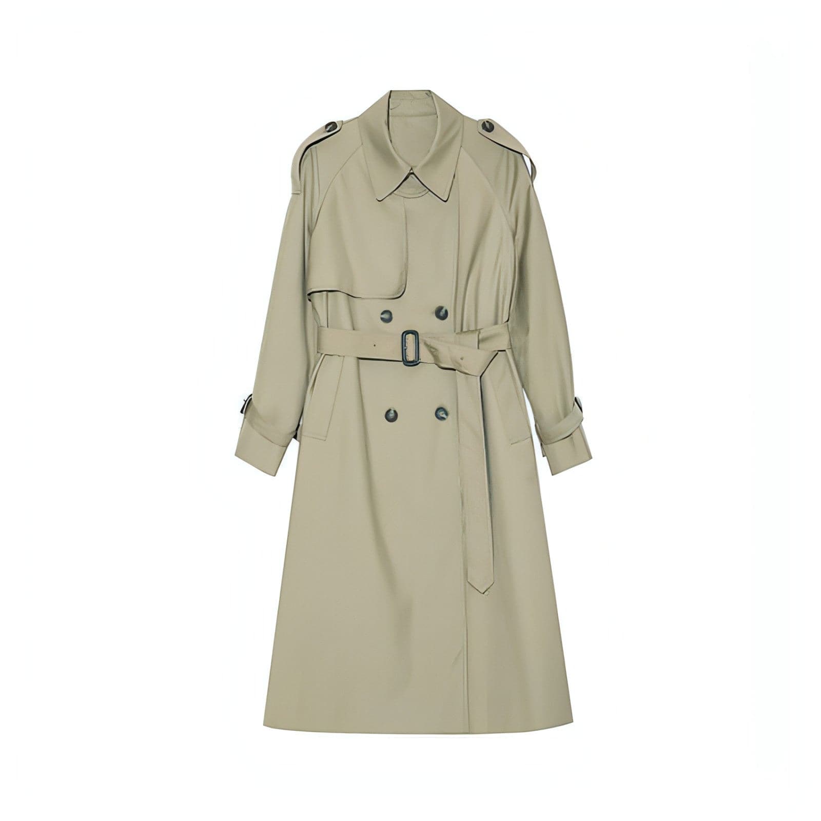 Double-Breasted Loose Mid-Length Melton Trench Coat - chiclara
