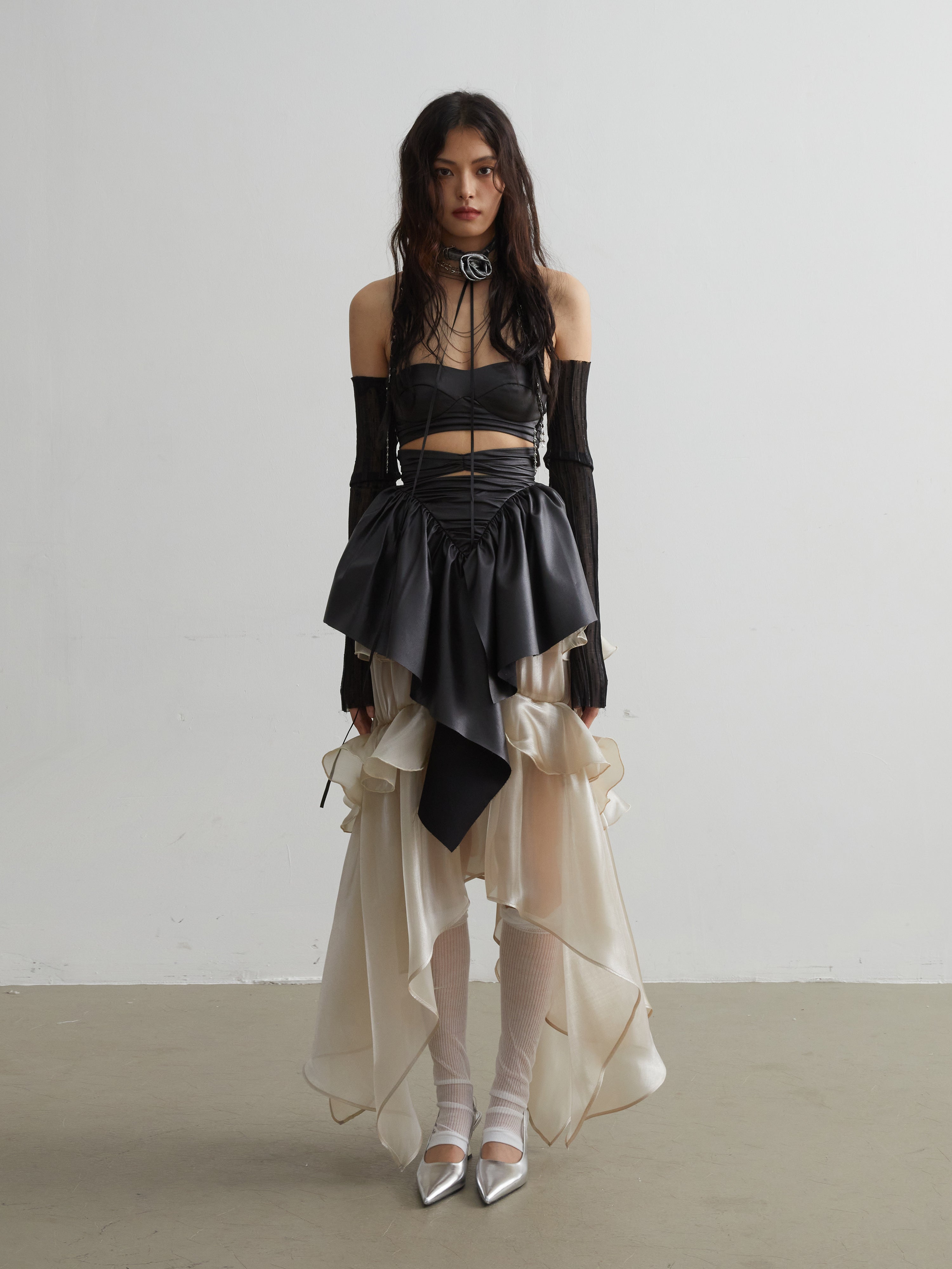 Elegant Ruffled Matte Pu Leather Crop Top - chiclara