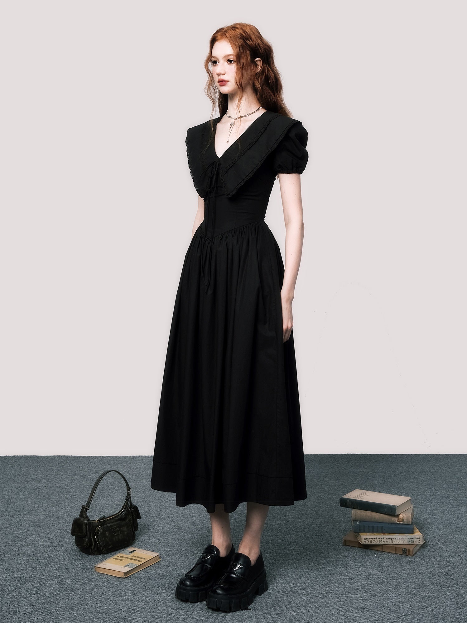 Elegant V-Neck Puff Sleeve Little Black Dress - chiclara