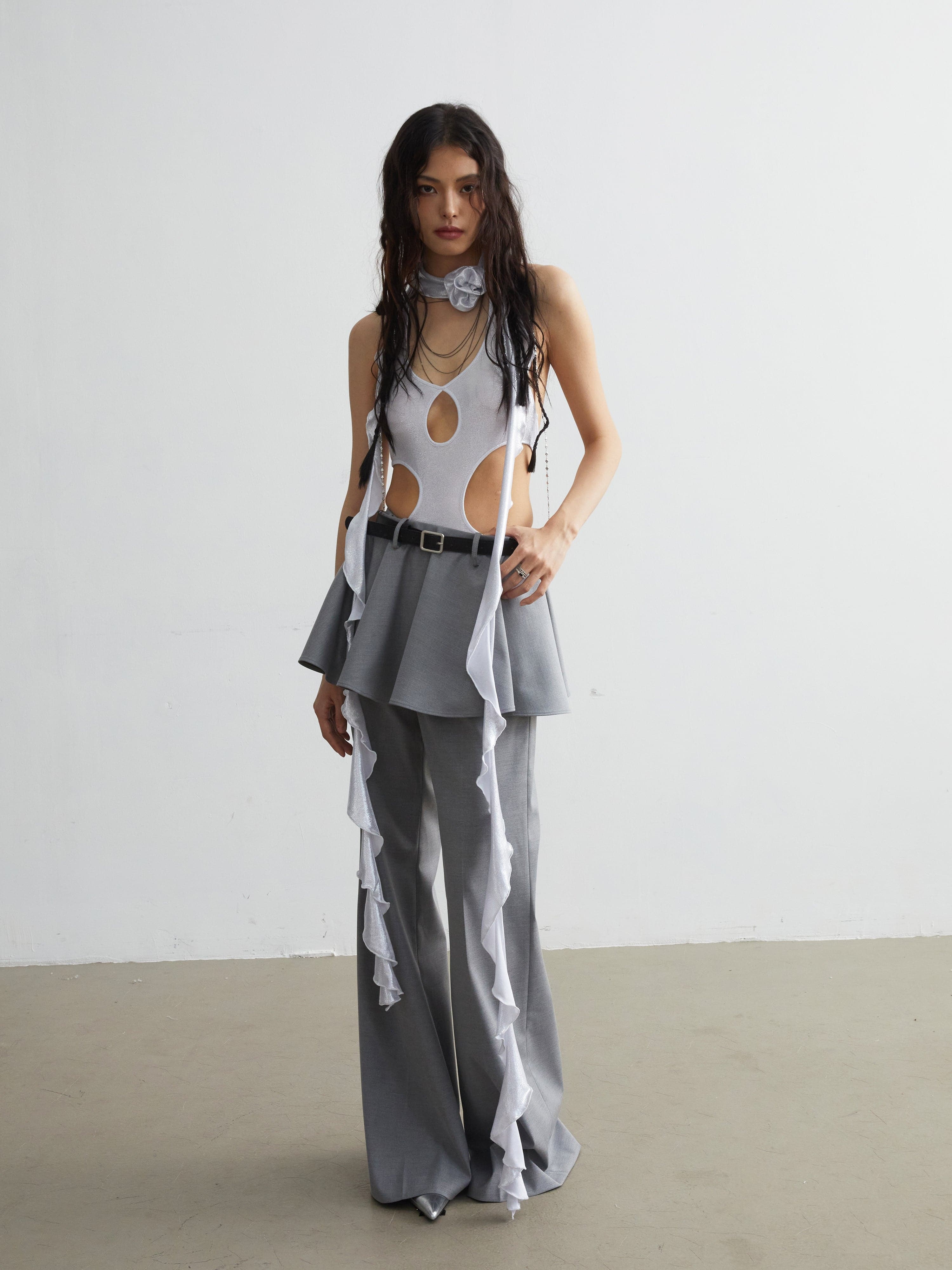 Silver Metallic Stretch Bodysuit - Sleek And Sensual - chiclara