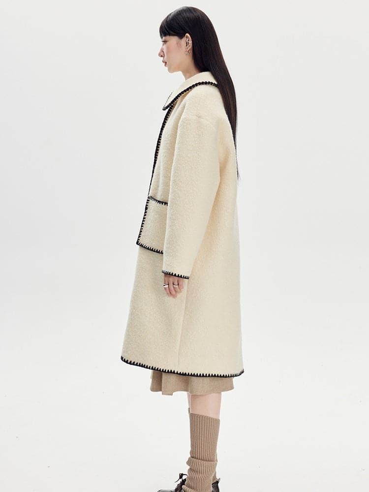 Embroidered Wool Lapel Coat - chiclara