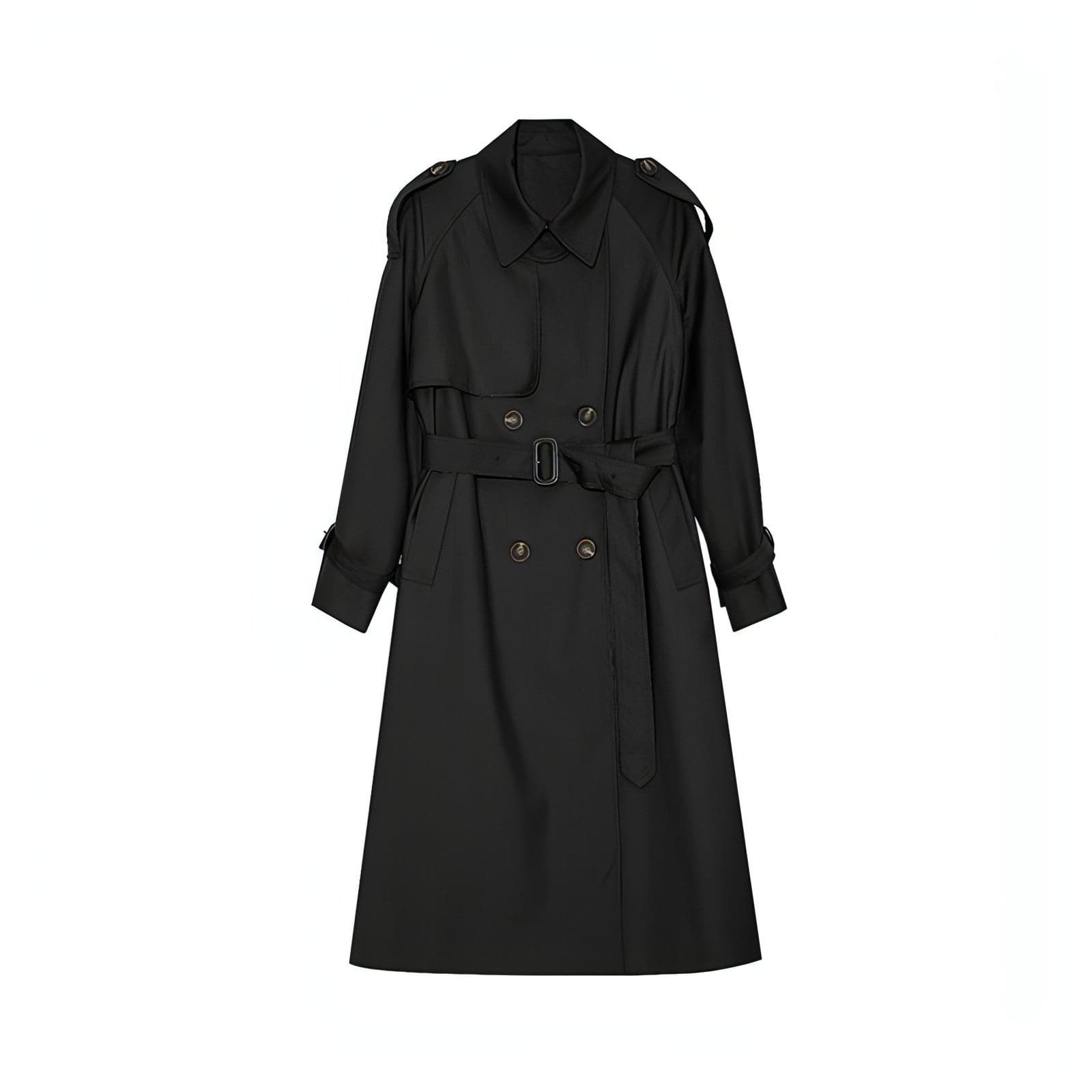Double-Breasted Loose Mid-Length Melton Trench Coat - chiclara