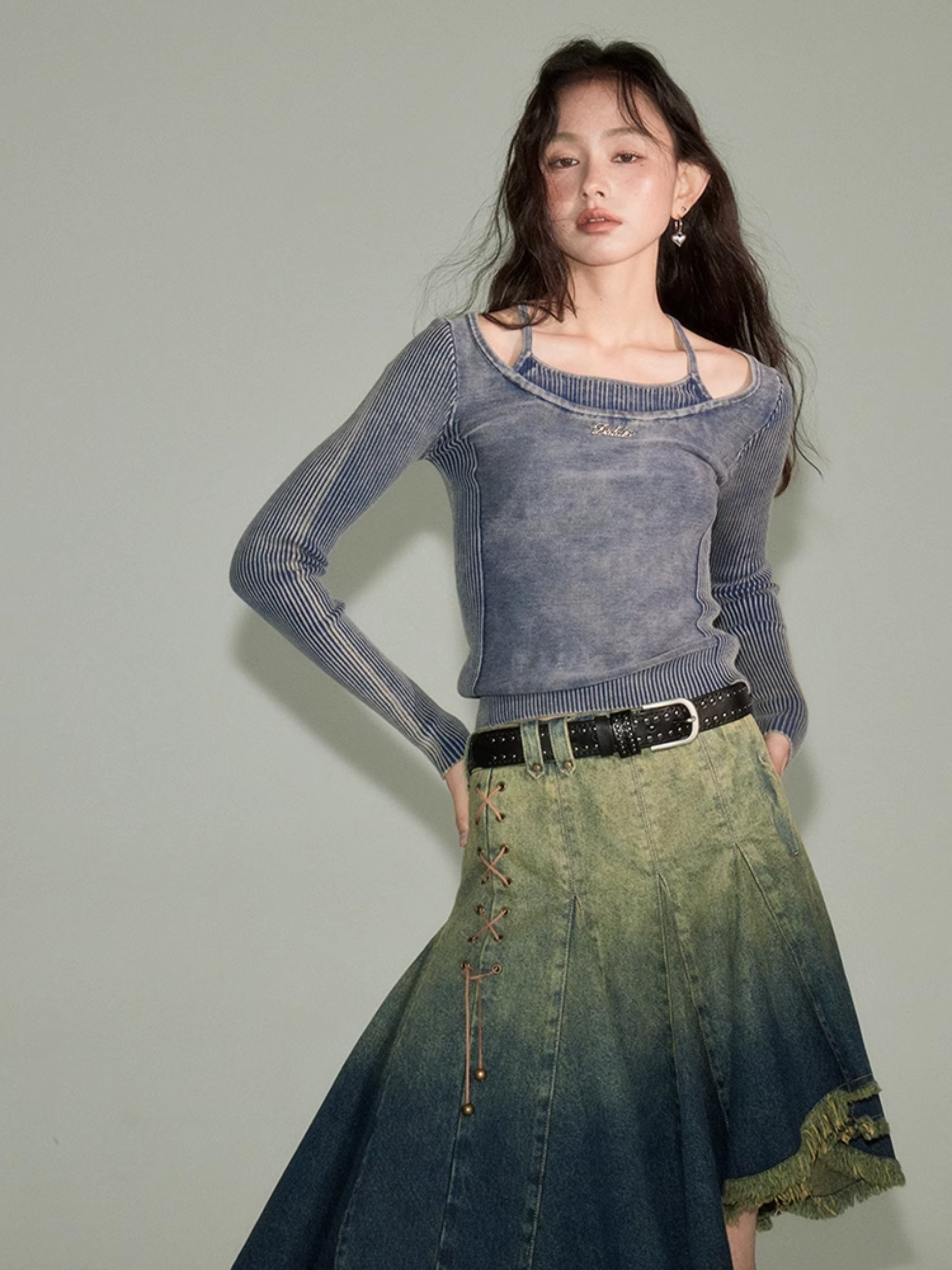 Halter Neck Washed Knit Top - chiclara