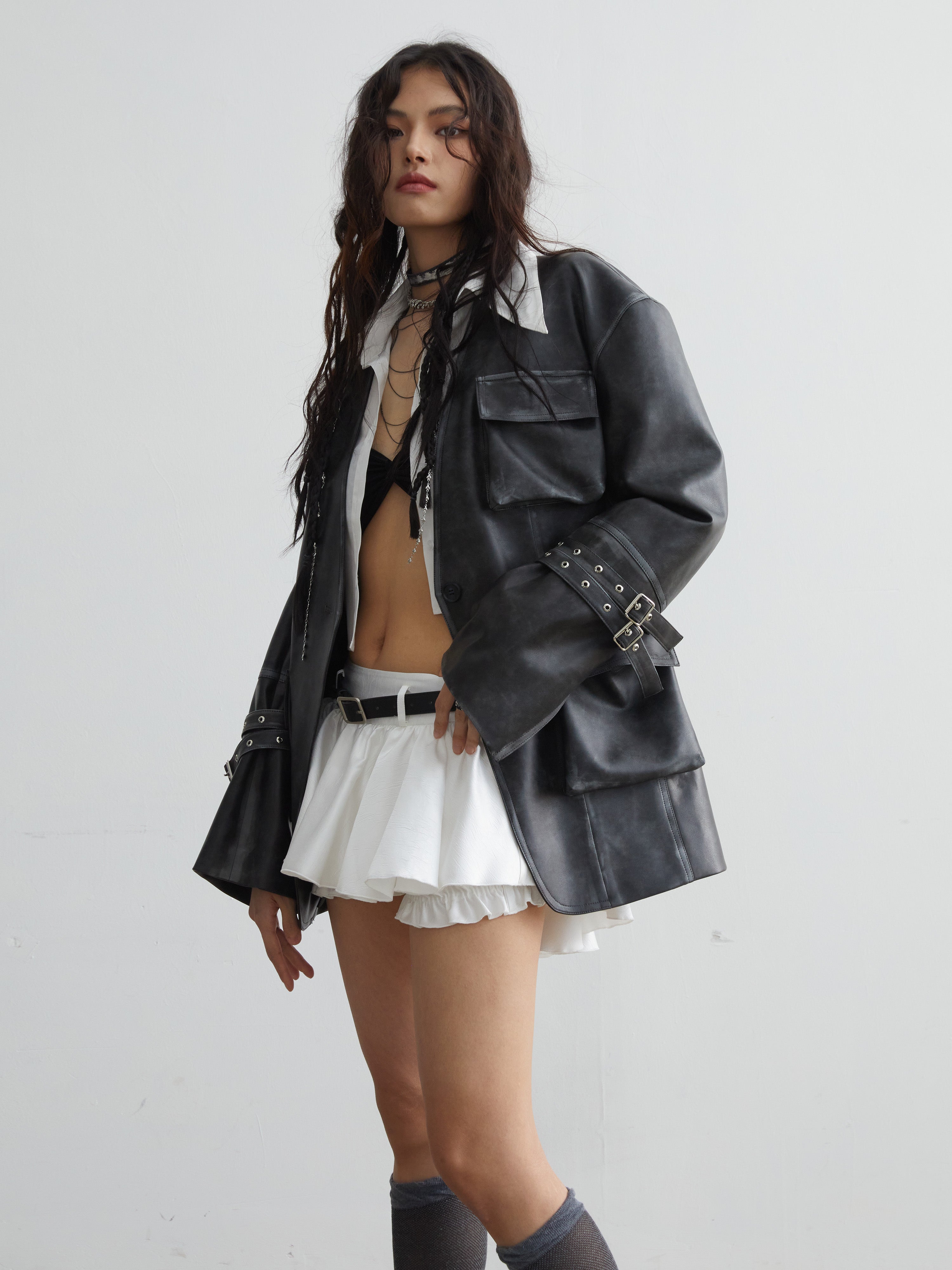 Ruffled Mini Skirt With Belt Embellishment - chiclara