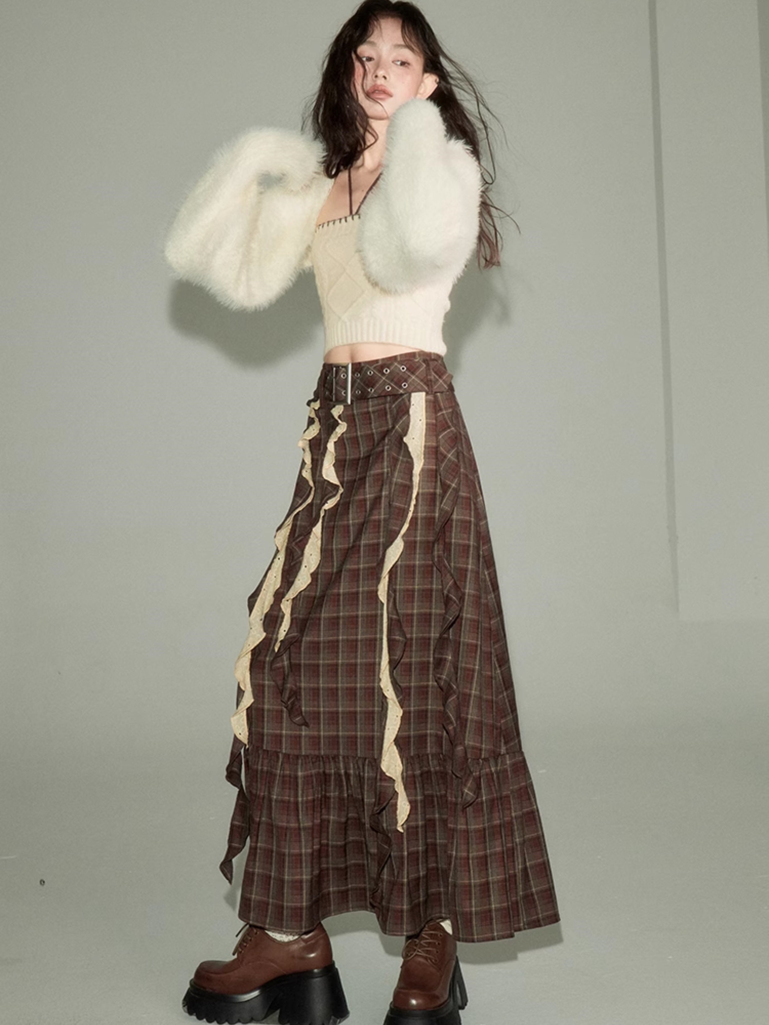 Plaid Frill Flounce Skirt - chiclara