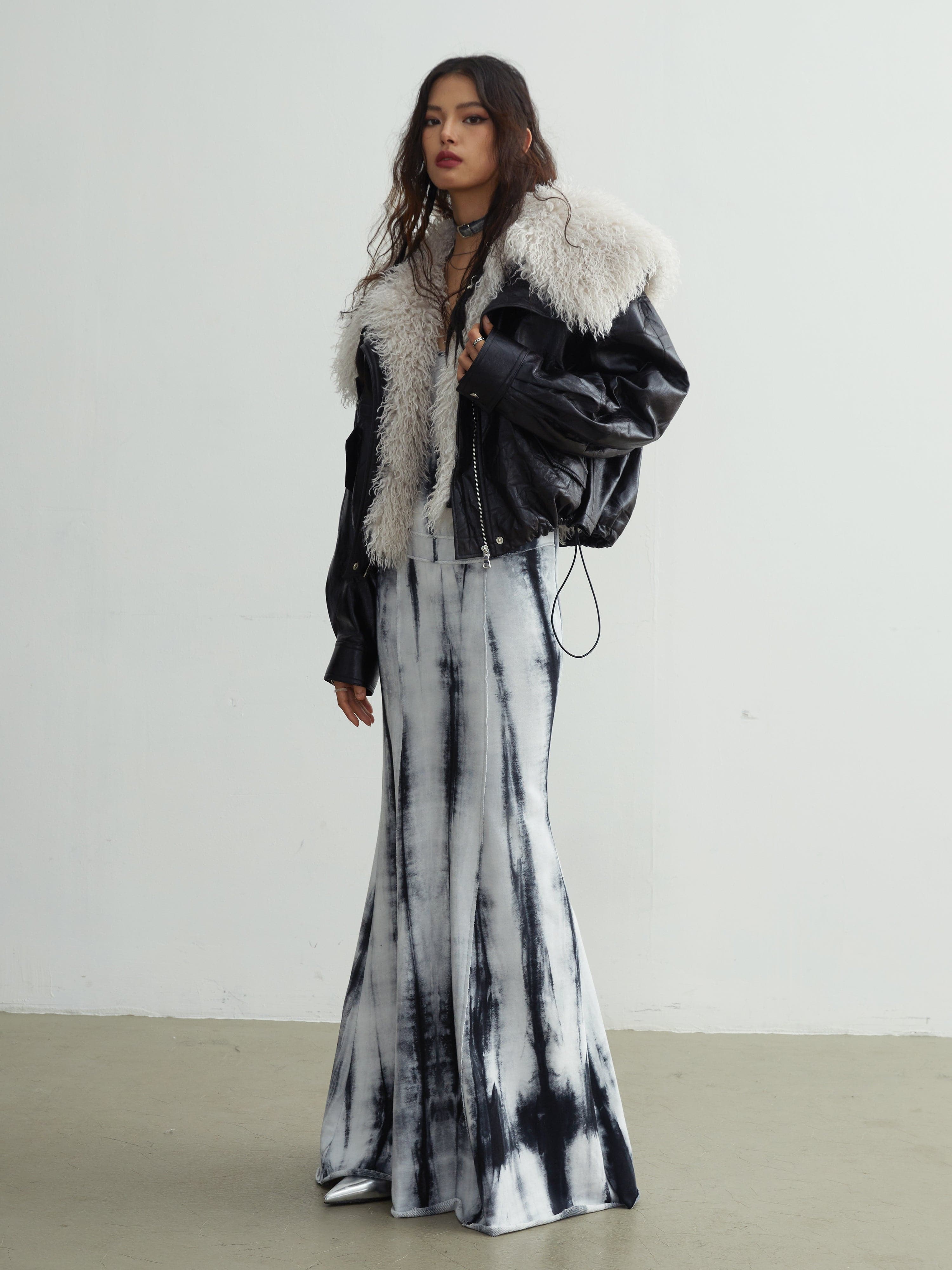 Faux Leather Jacket With Detachable Oversized Fur Collar - chiclara