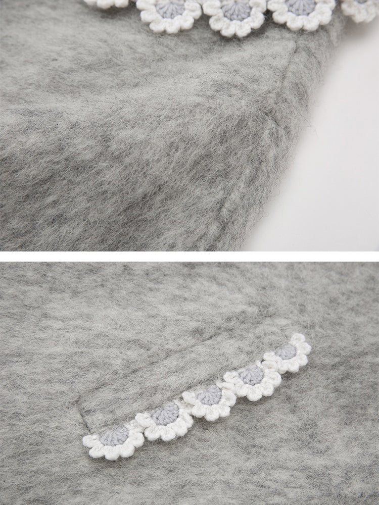 Wool Coat With Lace Lapel - chiclara