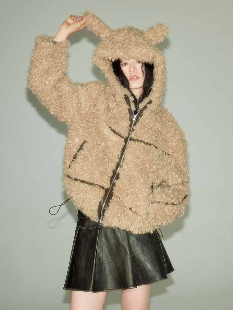 Sustainable Rabbit-Eared Fur Coat - chiclara
