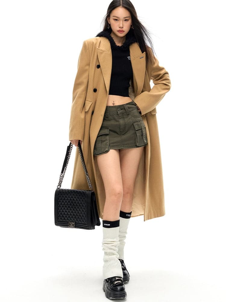Slim Waist Double Blest Long Coat - chiclara