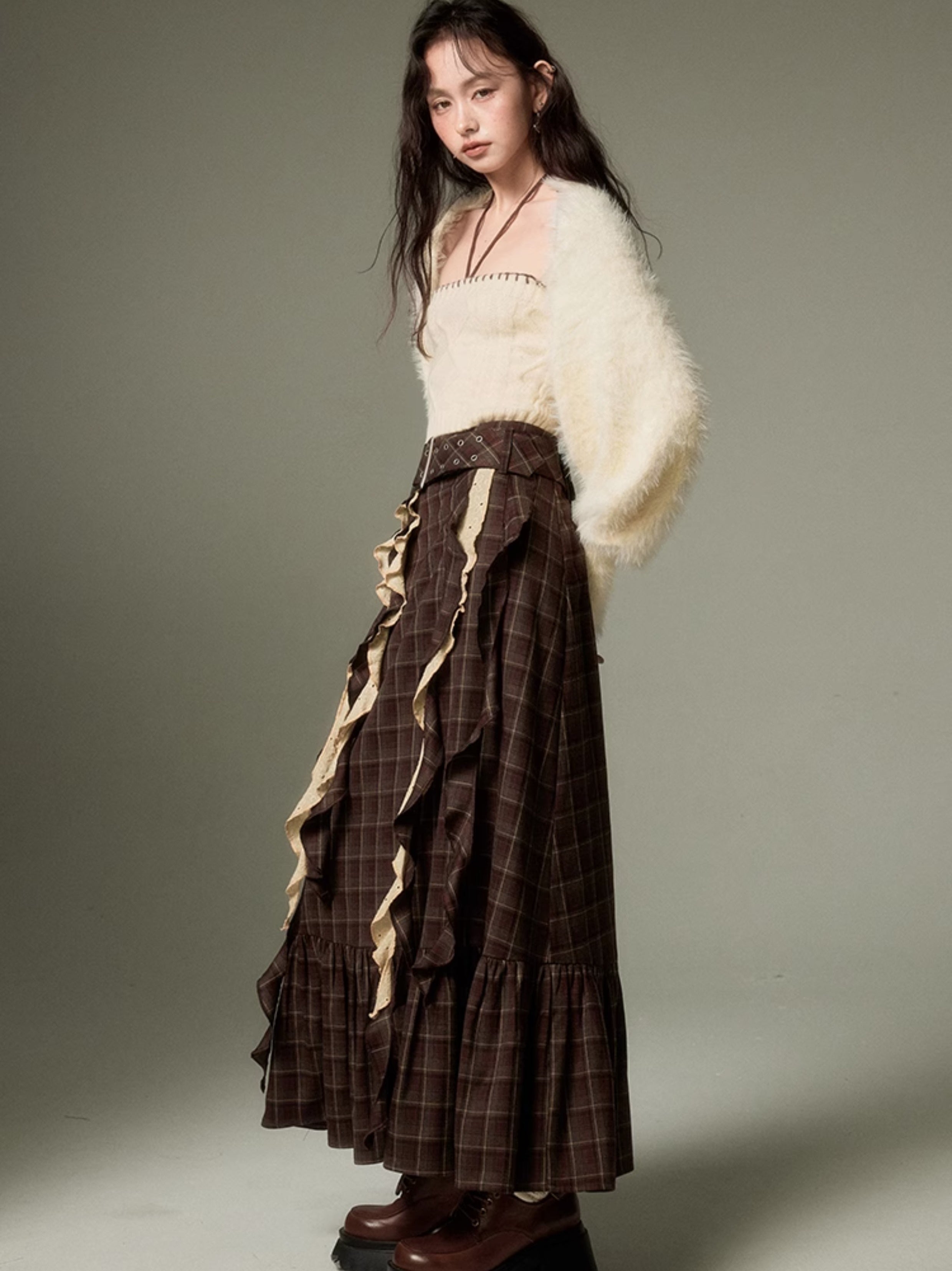 Plaid Frill Flounce Skirt - chiclara