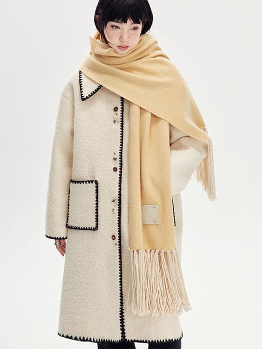 Embroidered Wool Lapel Coat - chiclara