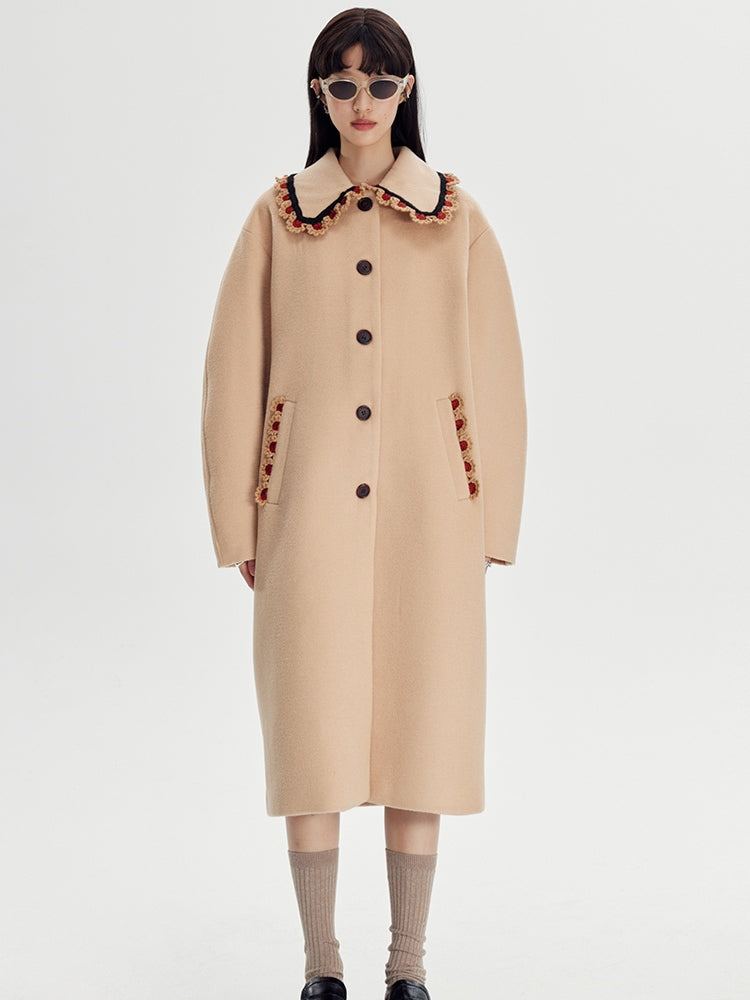 Wool Coat With Lace Lapel - chiclara