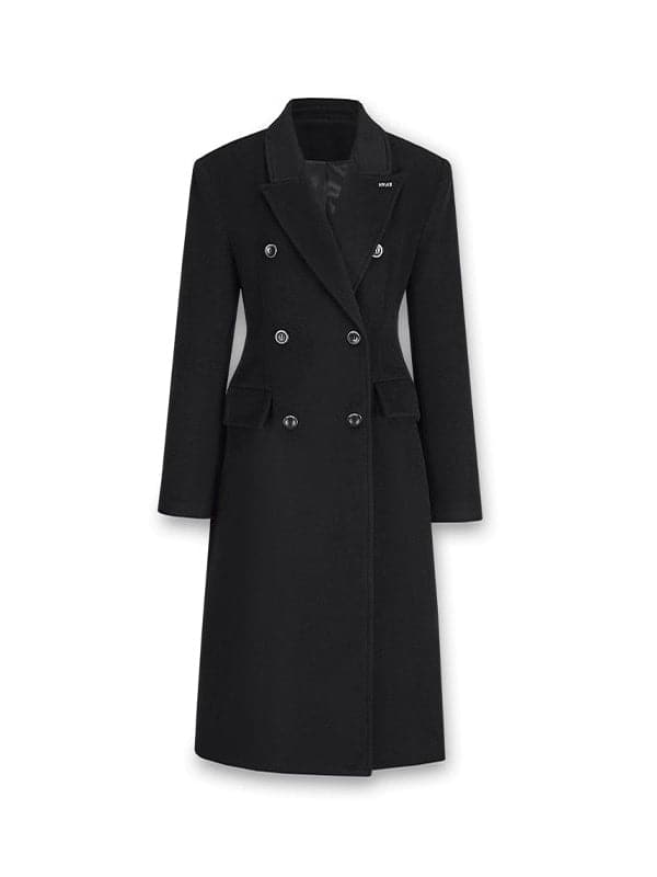 Slim Waist Double Blest Long Coat - chiclara