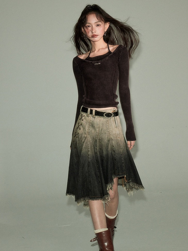 Halter Neck Washed Knit Top - chiclara