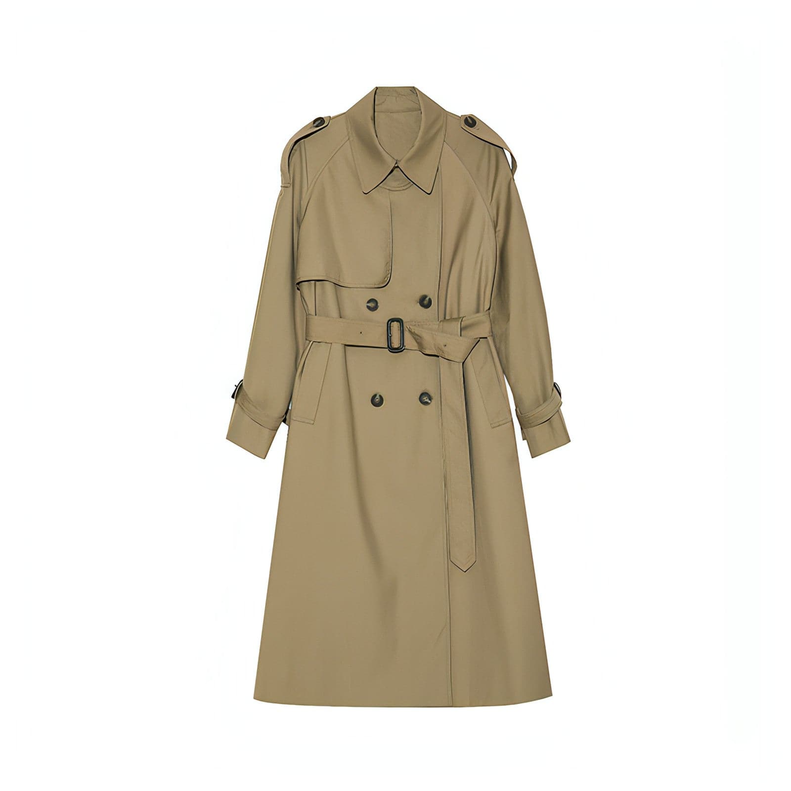 Double-Breasted Loose Mid-Length Melton Trench Coat - chiclara