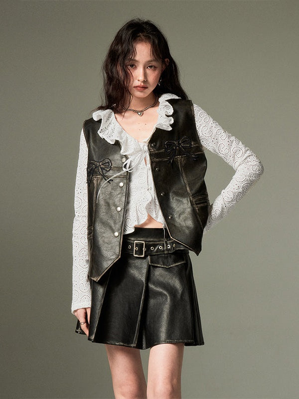 Vintage Pleated Leather Skirt - chiclara