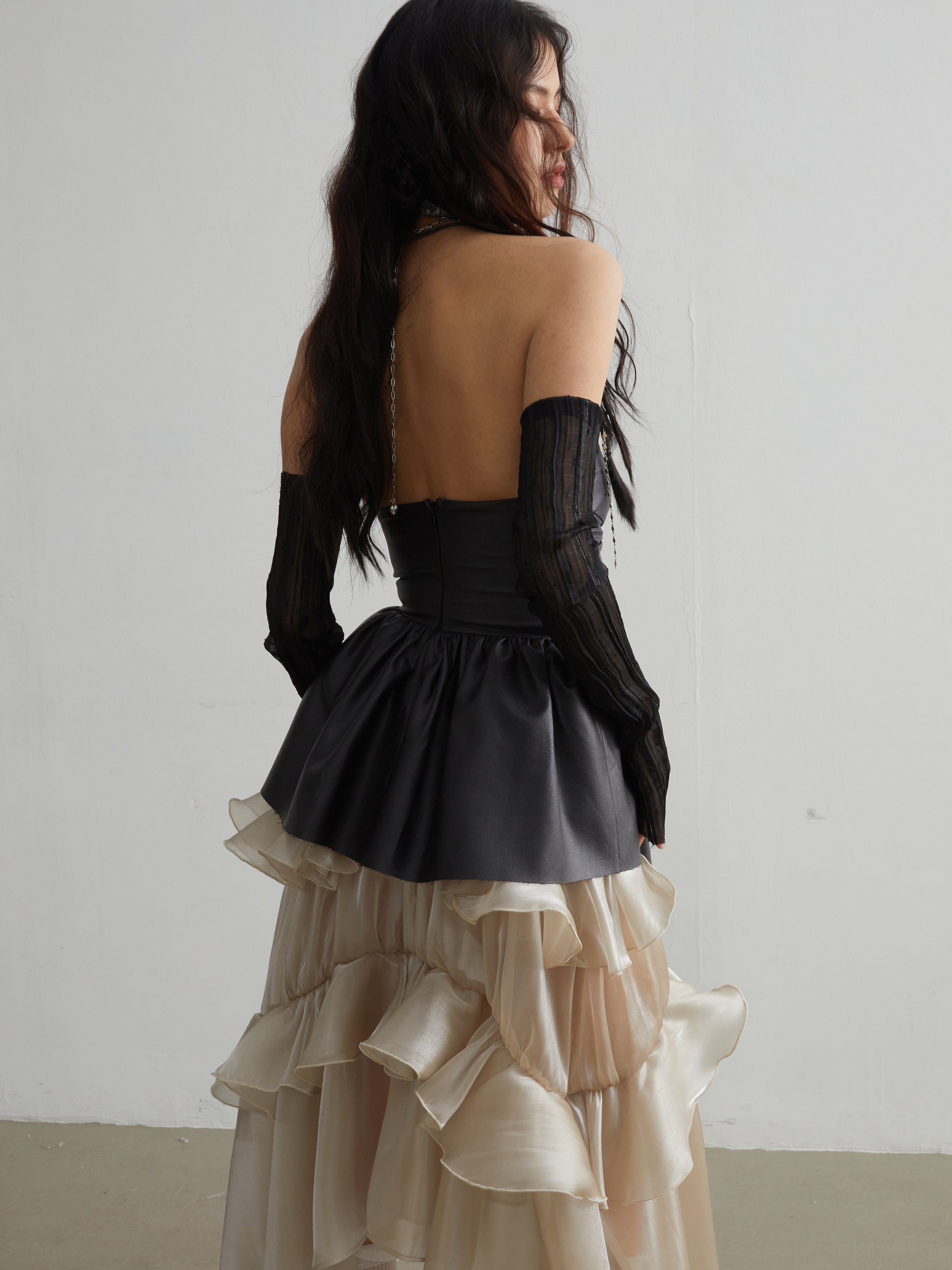Elegant Ruffled Matte Pu Leather Crop Top - chiclara