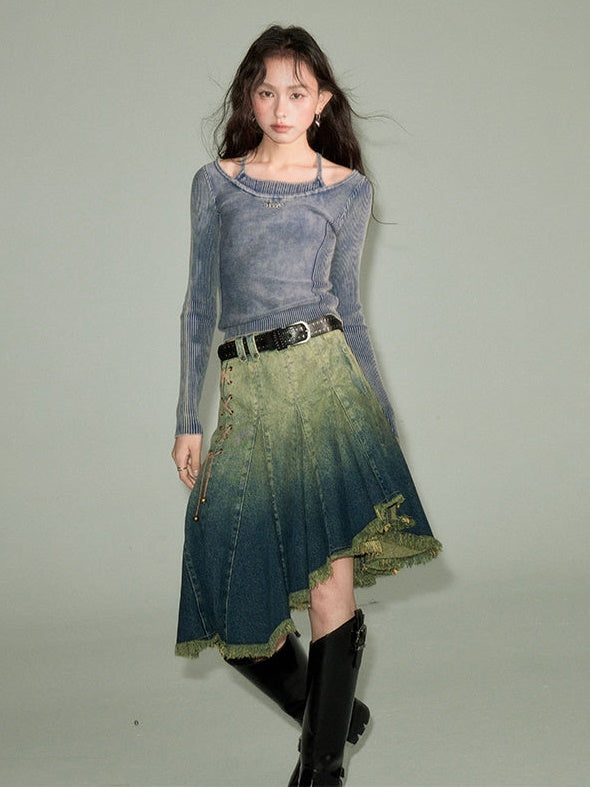 Halter Neck Washed Knit Top - chiclara