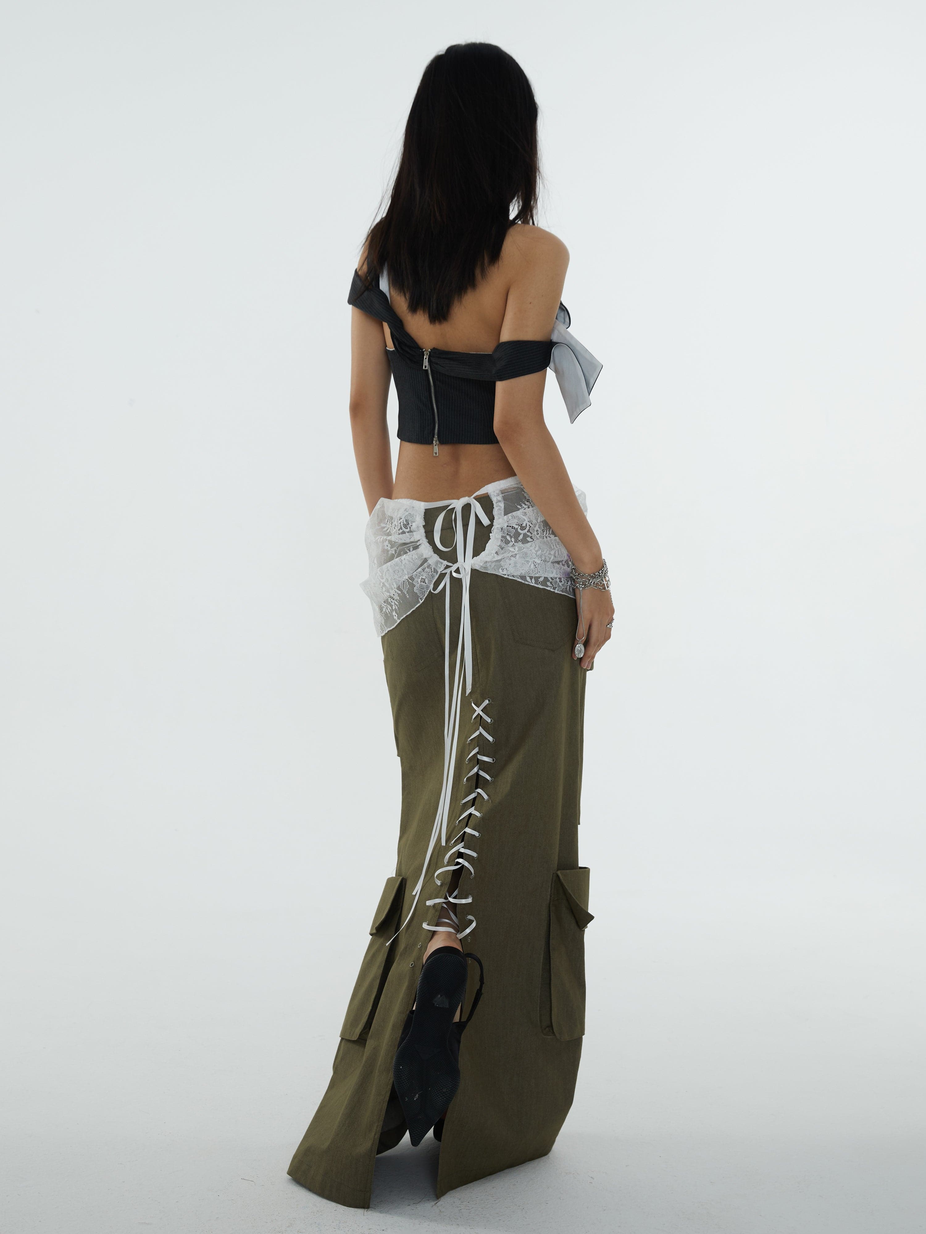 Asymmetrical Striped Hollow Vest With Kink Strap - chiclara
