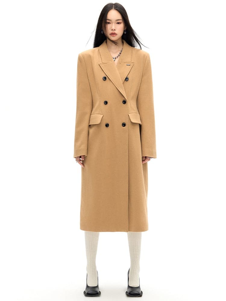 Slim Waist Double Blest Long Coat - chiclara